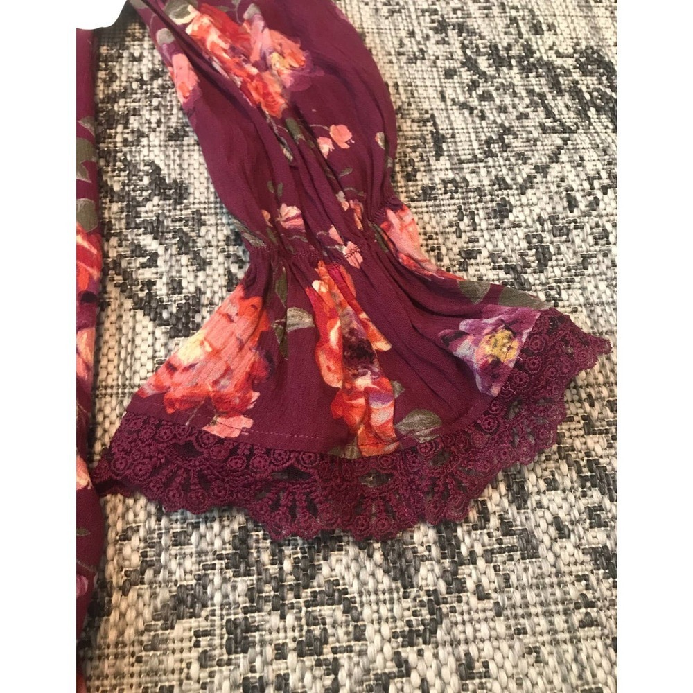 Altard State Burgundy Floral‎ Ruffle Lace Sleeve Tunic Dress Size L - Picture 3 of 8